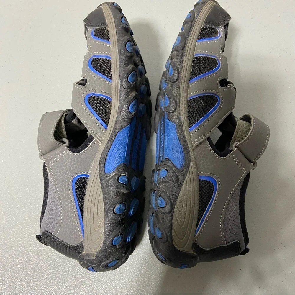Merrell Boys H20 Hiker Hiking Sandal 4M Gray Blue Leather Upr Hook Loop Closure